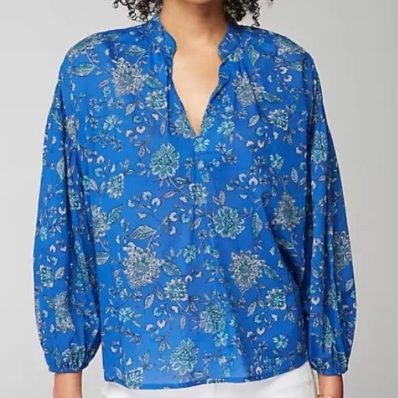 J. Jill Oversized Split-Neck Top in Royal Blue Thriving Jacobean Size S - Picture 10 of 11